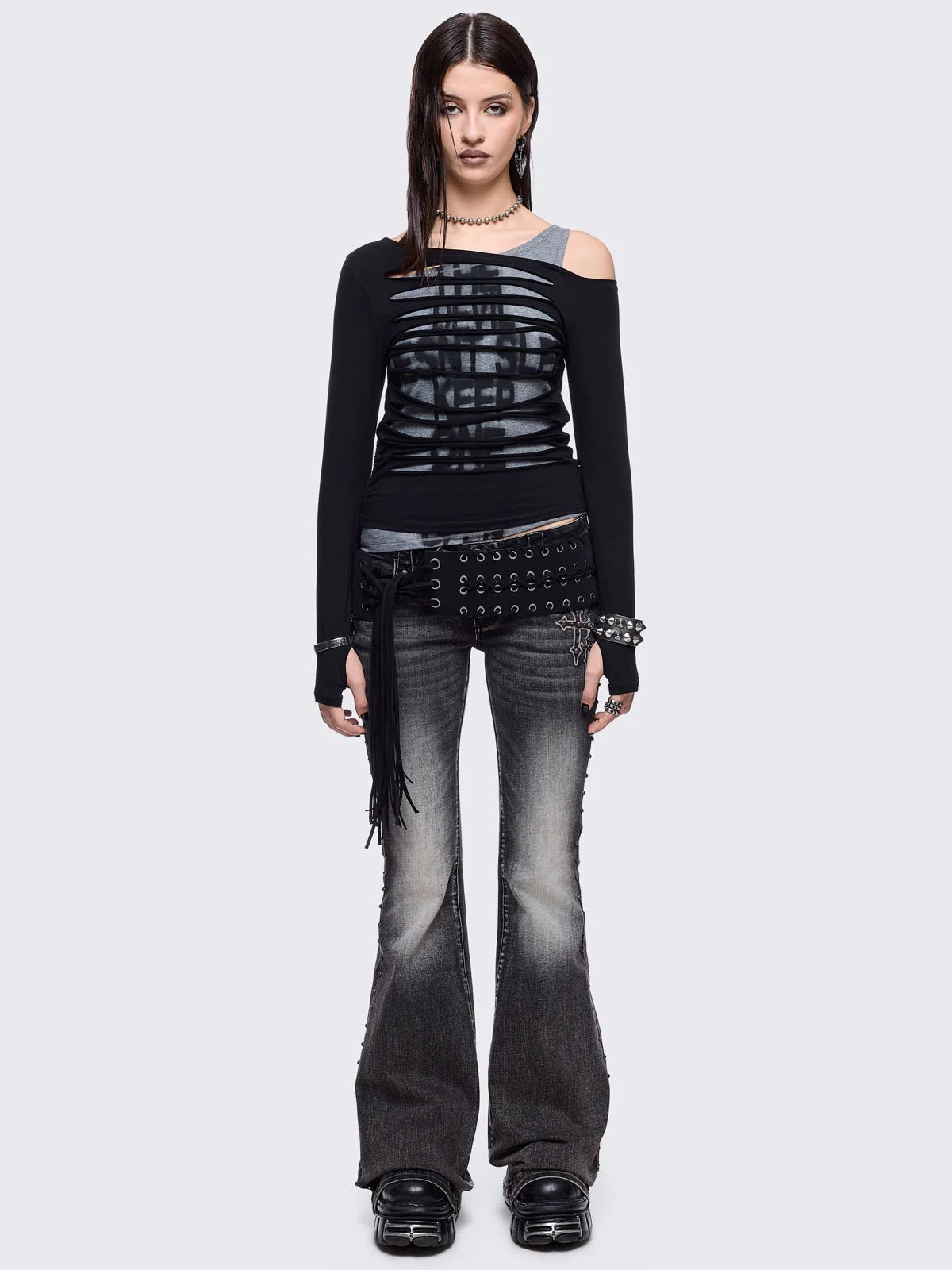 Black Washed Flared Angel Jeans