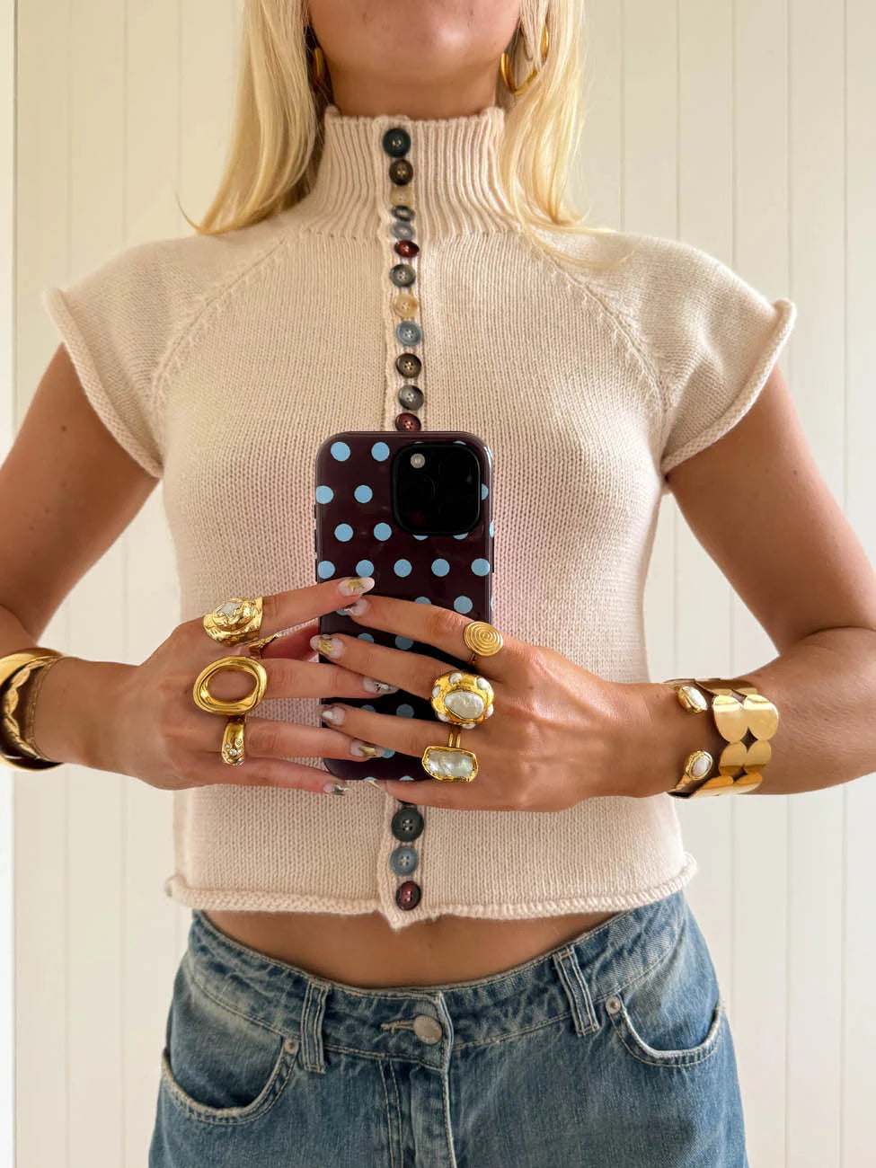 Amber Knitted Button Short Sleeve