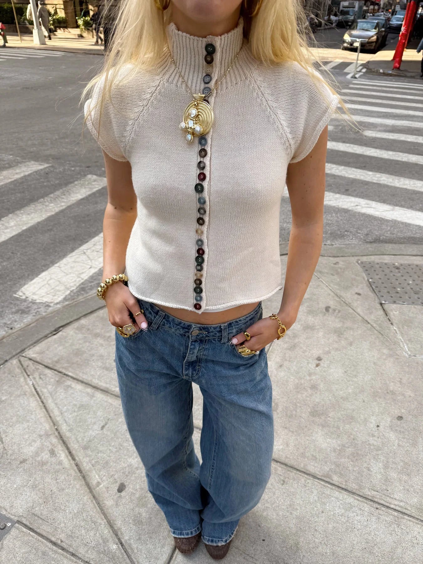 Amber Knitted Button Short Sleeve