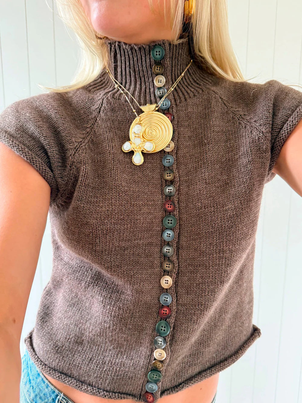 Amber Knitted Button Short Sleeve