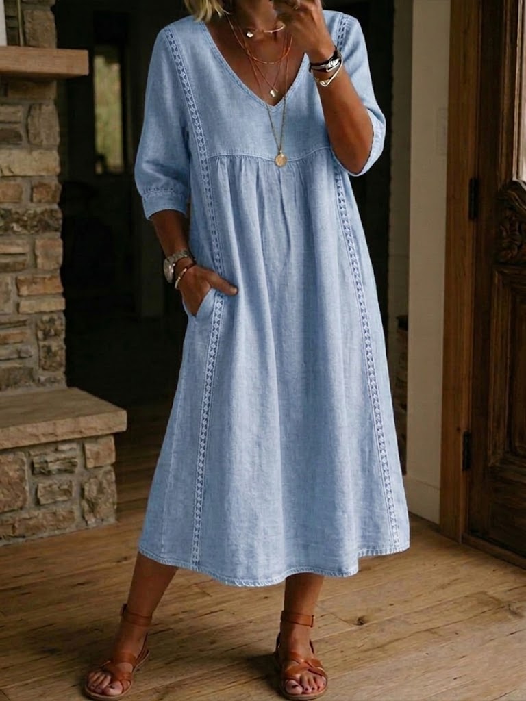 Lillian | Embroidered Trim Midi Dress
