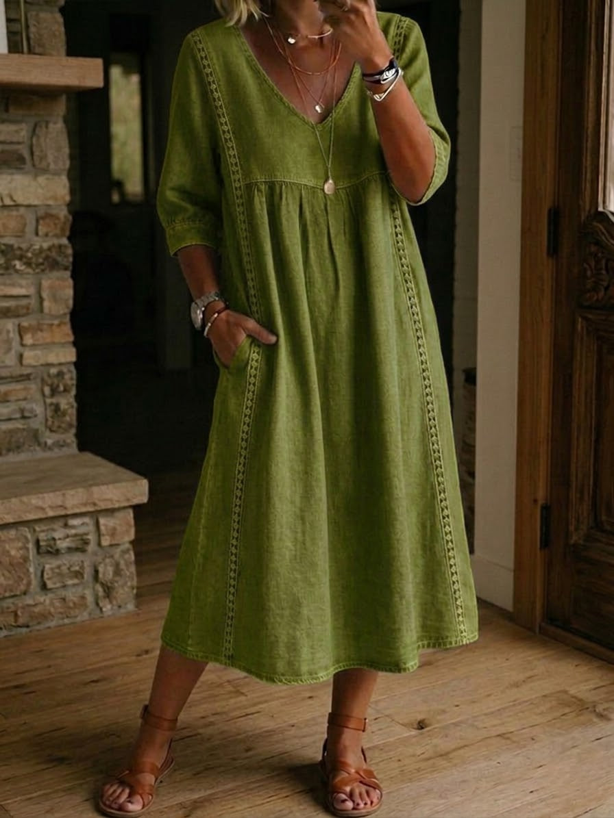 Lillian | Embroidered Trim Midi Dress