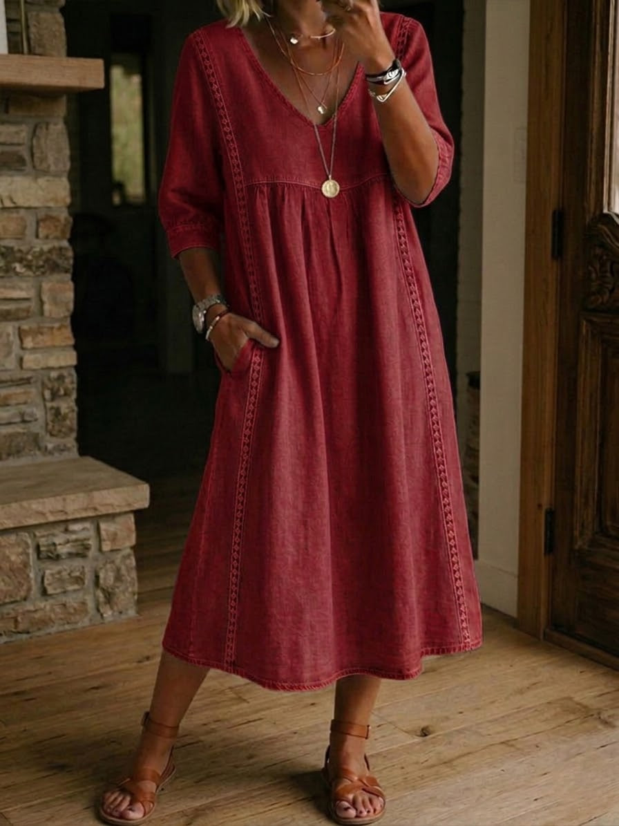 Lillian | Embroidered Trim Midi Dress