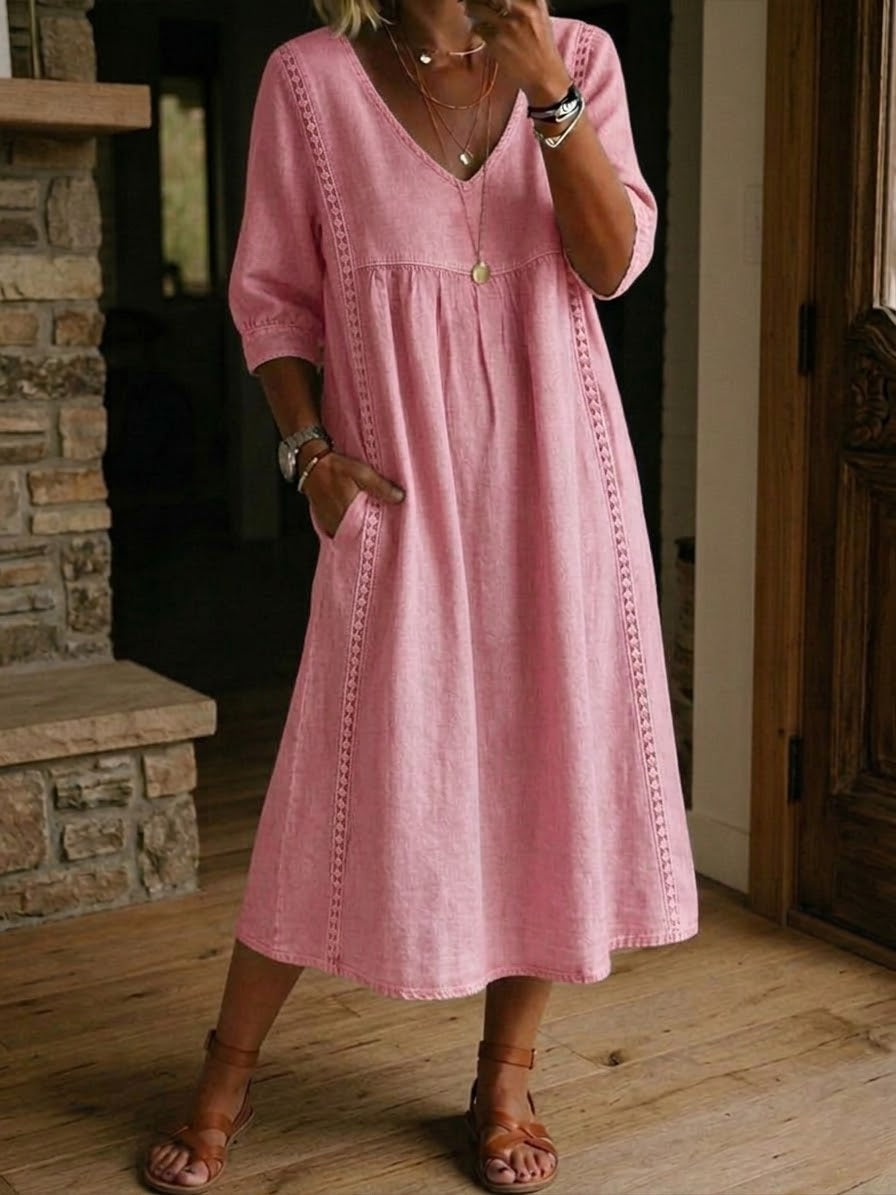Lillian | Embroidered Trim Midi Dress