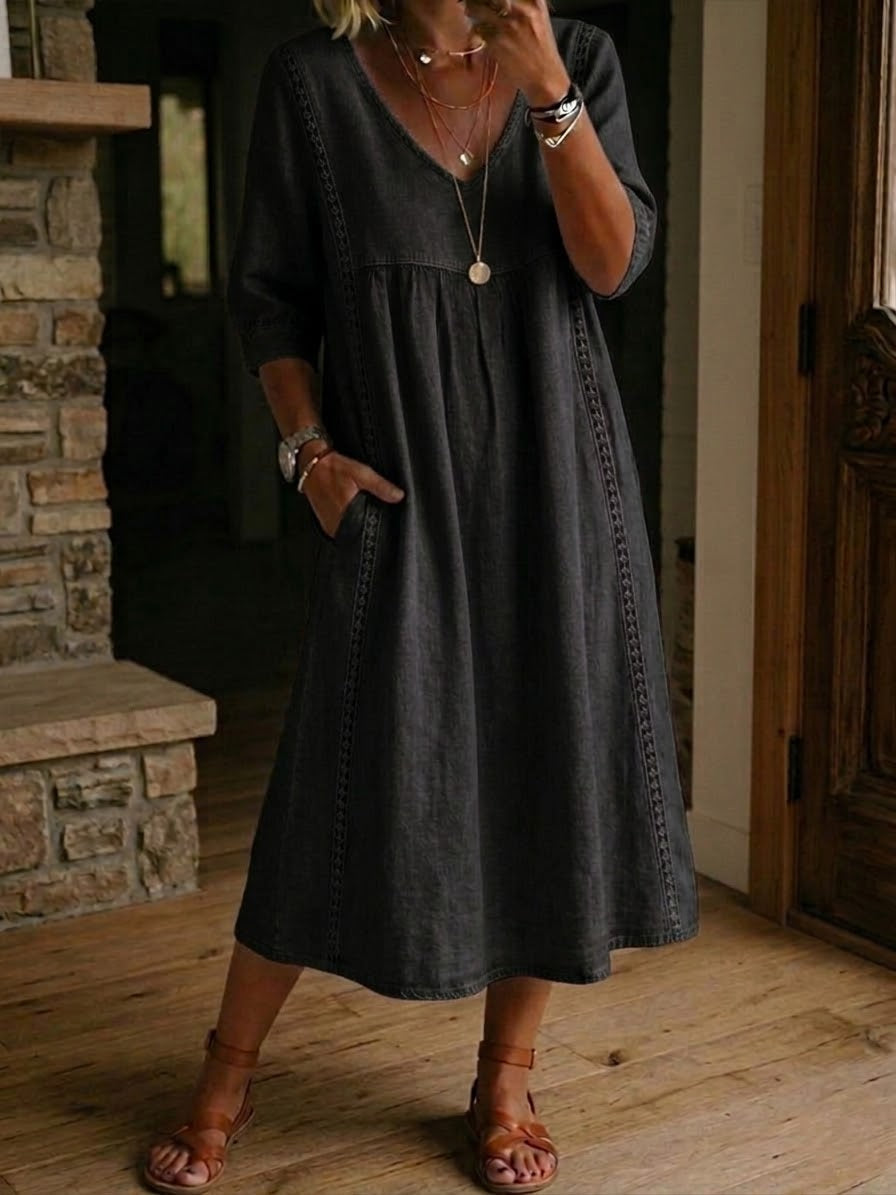 Lillian | Embroidered Trim Midi Dress