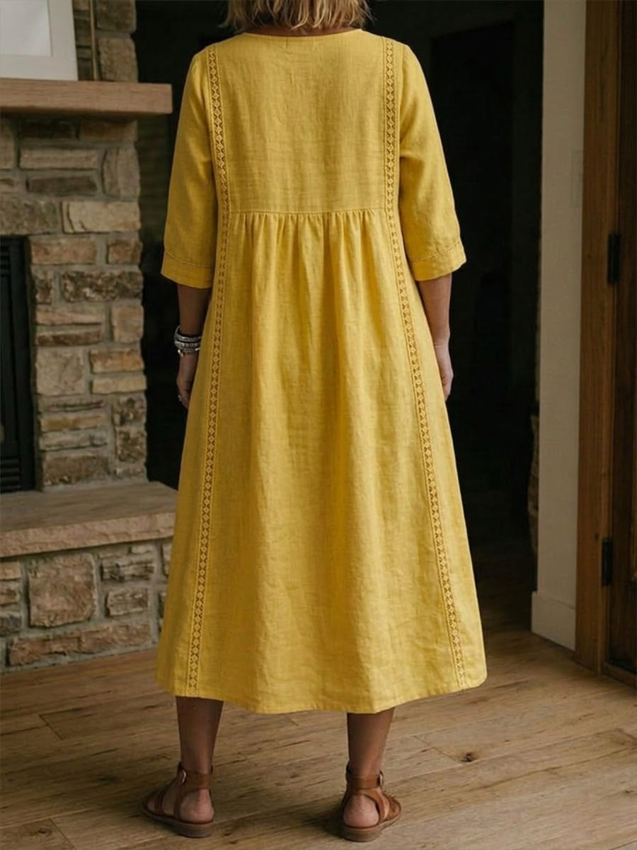 Lillian | Embroidered Trim Midi Dress