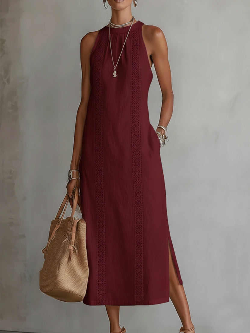 Katie - Linen Midi Dress with Mao Collar