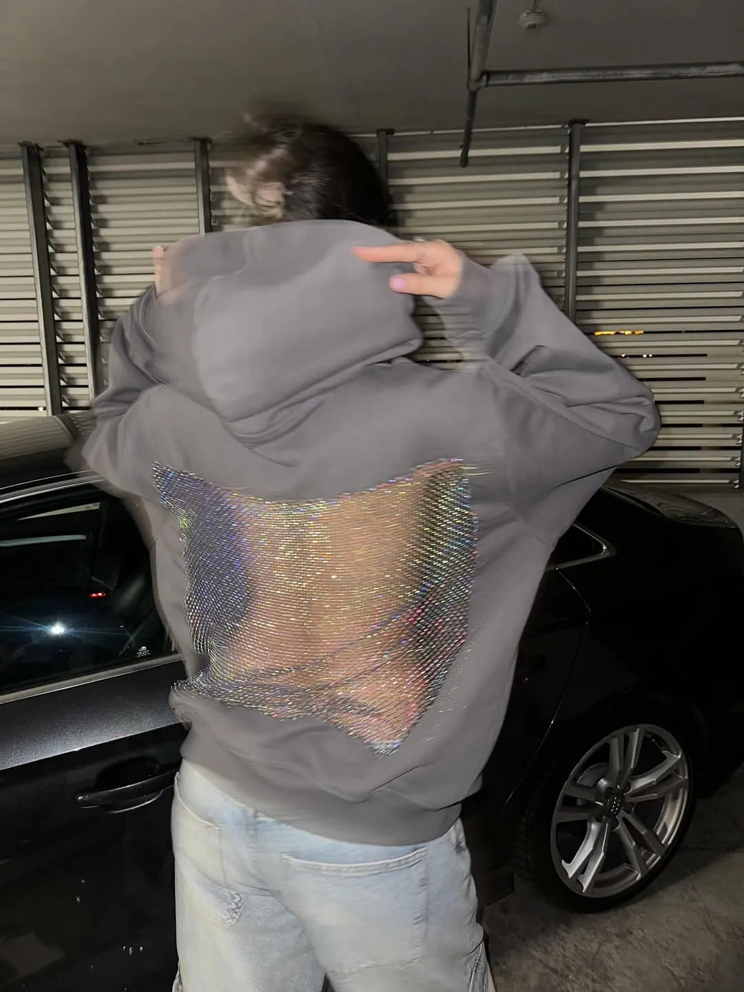 Luna Rhinestone Mesh Hoodie