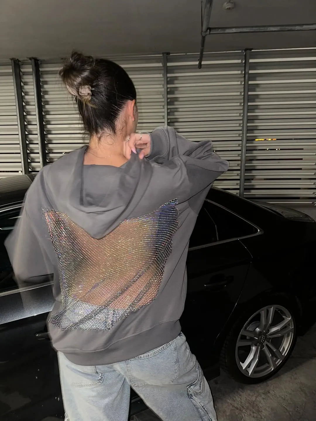 Luna Rhinestone Mesh Hoodie