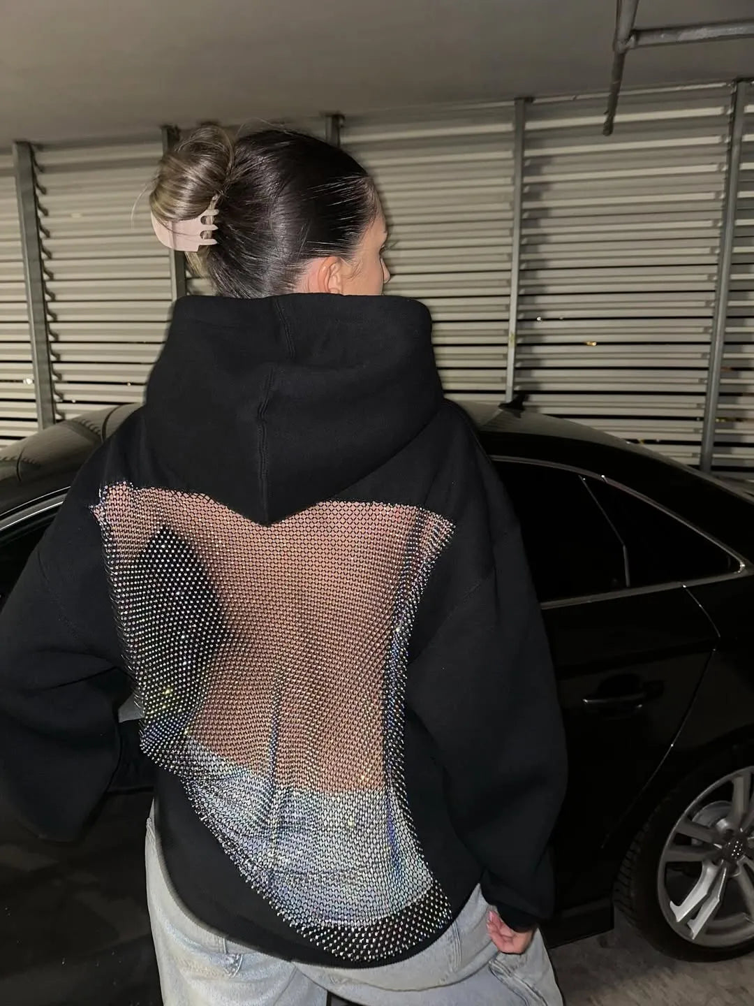 Luna Rhinestone Mesh Hoodie