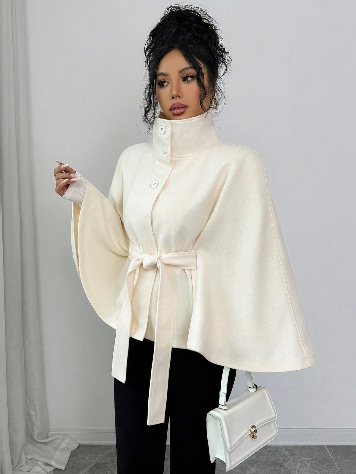 Elena High Collar Poncho Coat